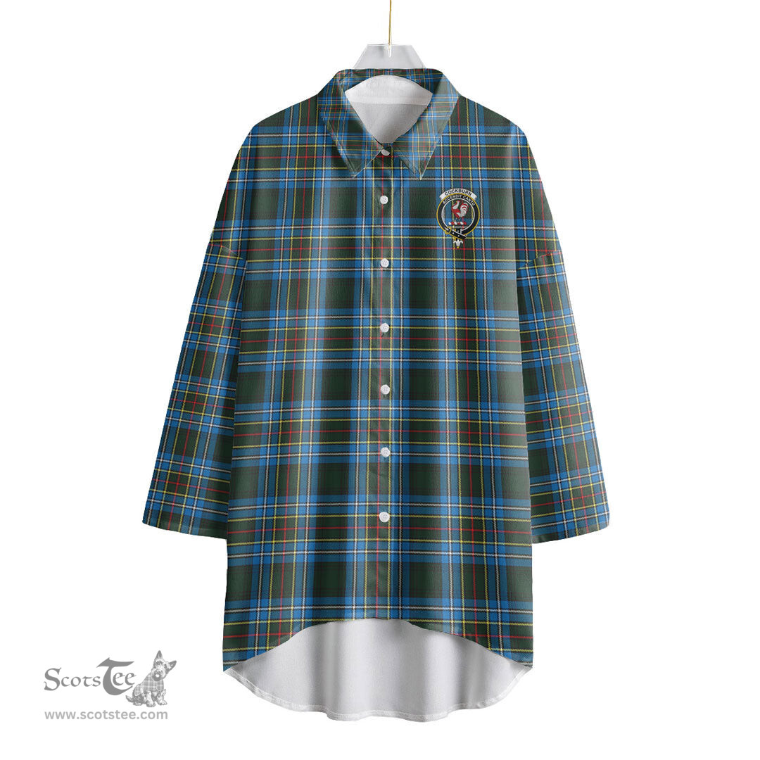 ScotsTee Shop Scottish Cockburn Modern Clan Crest Tartan Womens Elbow Sleeve Chiffon Shirt