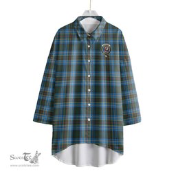 ScotsTee Shop Scottish Cockburn Modern Clan Crest Tartan Womens Elbow Sleeve Chiffon Shirt