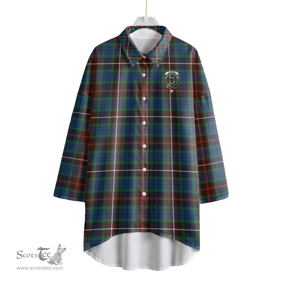 ScotsTee Shop Scottish Fraser Hunting Ancient Clan Crest Tartan Womens Elbow Sleeve Chiffon Shirt