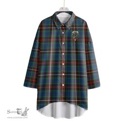 ScotsTee Shop Scottish Fraser Hunting Ancient Clan Crest Tartan Womens Elbow Sleeve Chiffon Shirt