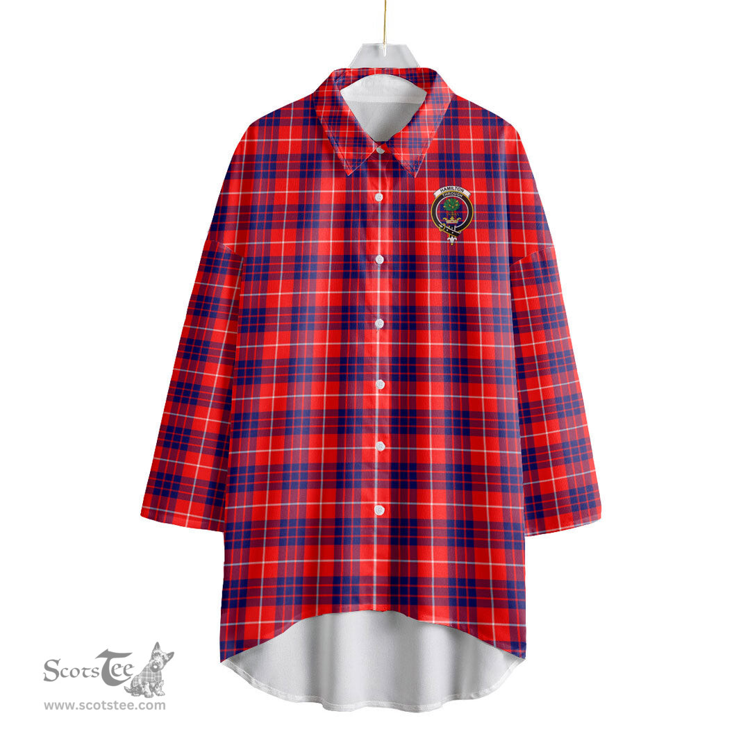 ScotsTee Shop Scottish Hamilton Modern Clan Crest Tartan Womens Elbow Sleeve Chiffon Shirt