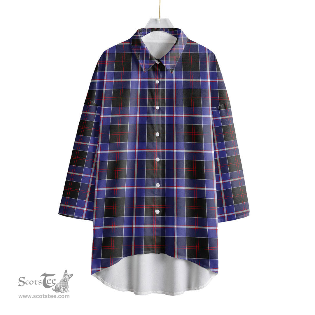 ScotsTee Shop Scottish Dunlop Modern Clan Tartan Womens Elbow Sleeve Chiffon Shirt