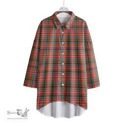 ScotsTee Shop Scottish MacPherson Weathered Clan Tartan Womens Elbow Sleeve Chiffon Shirt
