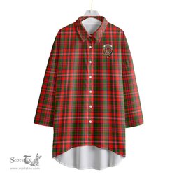 ScotsTee Shop Scottish MacKinnon Modern Clan Crest Tartan Womens Elbow Sleeve Chiffon Shirt