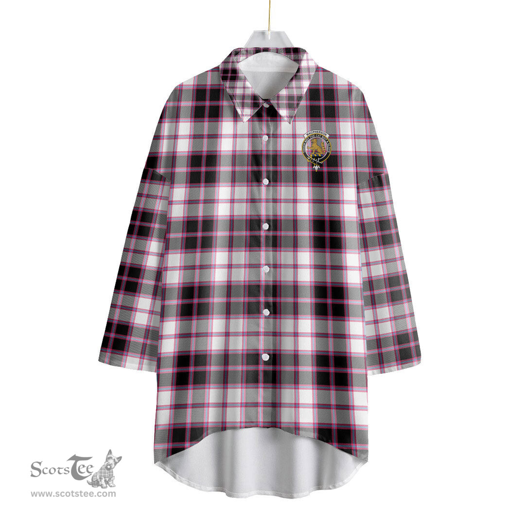 ScotsTee Shop Scottish MacPherson Hunting Modern Clan Crest Tartan Womens Elbow Sleeve Chiffon Shirt