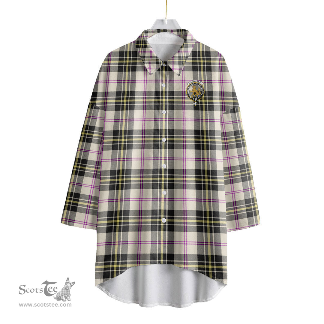 ScotsTee Shop Scottish MacPherson Dress Ancient Clan Crest Tartan Womens Elbow Sleeve Chiffon Shirt