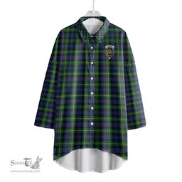 ScotsTee Shop Scottish MacKenzie Modern Clan Crest Tartan Womens Elbow Sleeve Chiffon Shirt