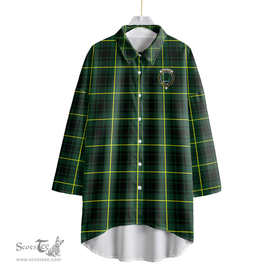 ScotsTee Shop Scottish MacArthur Modern Clan Crest Tartan Womens Elbow Sleeve Chiffon Shirt