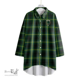 ScotsTee Shop Scottish MacArthur Modern Clan Crest Tartan Womens Elbow Sleeve Chiffon Shirt