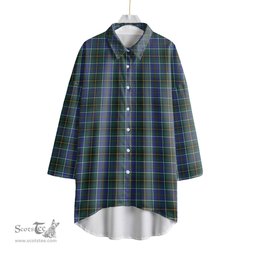 ScotsTee Shop Scottish MacInnes Modern Clan Tartan Womens Elbow Sleeve Chiffon Shirt