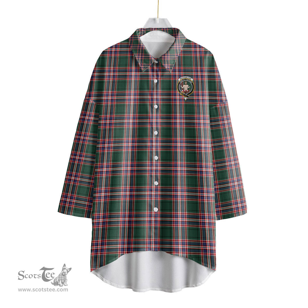 ScotsTee Shop Scottish MacFarlane Hunting Modern Clan Crest Tartan Womens Elbow Sleeve Chiffon Shirt