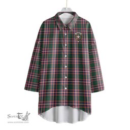 ScotsTee Shop Scottish MacFarlane Hunting Modern Clan Crest Tartan Womens Elbow Sleeve Chiffon Shirt