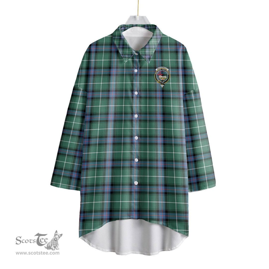 ScotsTee Shop Scottish MacDonald of the Isles Hunting Ancient Clan Crest Tartan Womens Elbow Sleeve Chiffon Shirt