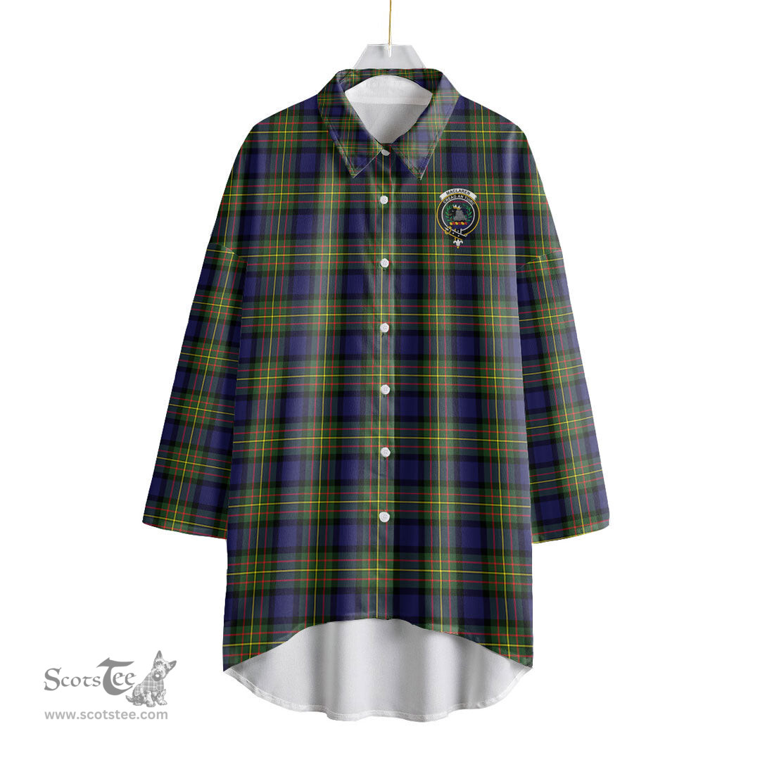 ScotsTee Shop Scottish MacLaren Modern Clan Crest Tartan Womens Elbow Sleeve Chiffon Shirt
