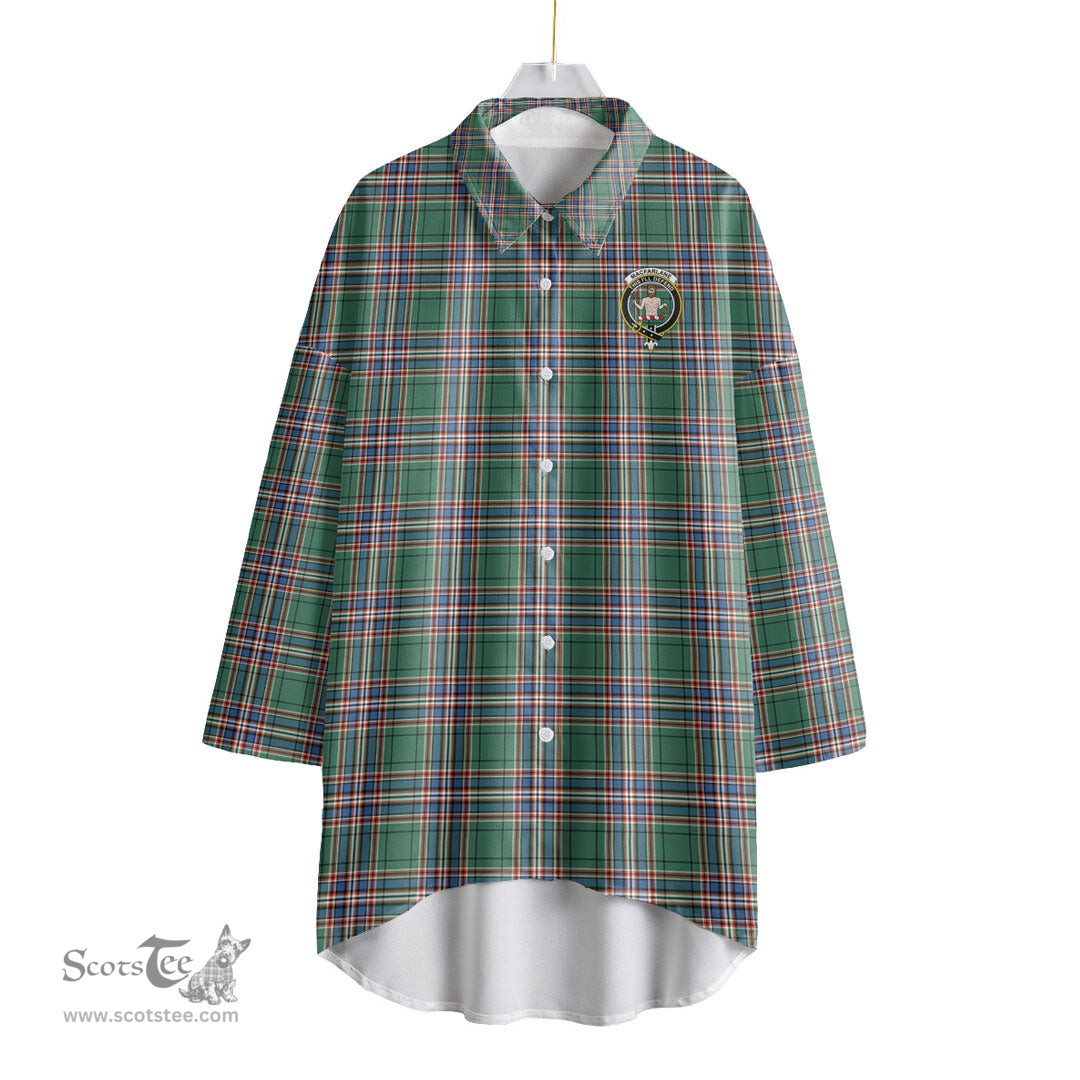ScotsTee Shop Scottish MacFarlane Hunting Ancient Clan Crest Tartan Womens Elbow Sleeve Chiffon Shirt