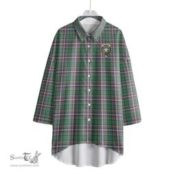 ScotsTee Shop Scottish MacFarlane Hunting Ancient Clan Crest Tartan Womens Elbow Sleeve Chiffon Shirt