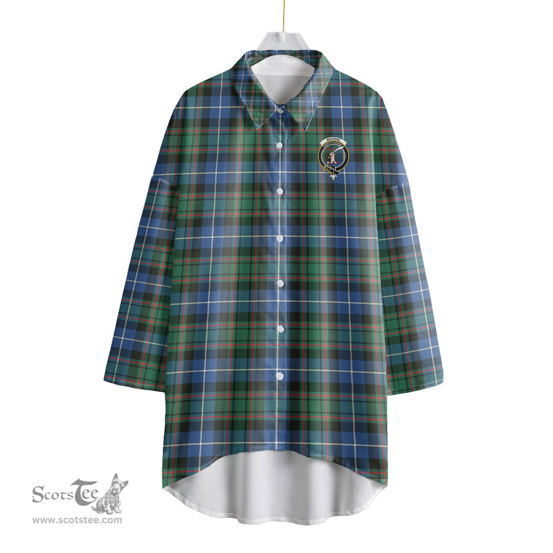 ScotsTee Shop Scottish MacRae Hunting Ancient Clan Crest Tartan Womens Elbow Sleeve Chiffon Shirt