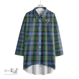 ScotsTee Shop Scottish MacRae Hunting Ancient Clan Crest Tartan Womens Elbow Sleeve Chiffon Shirt