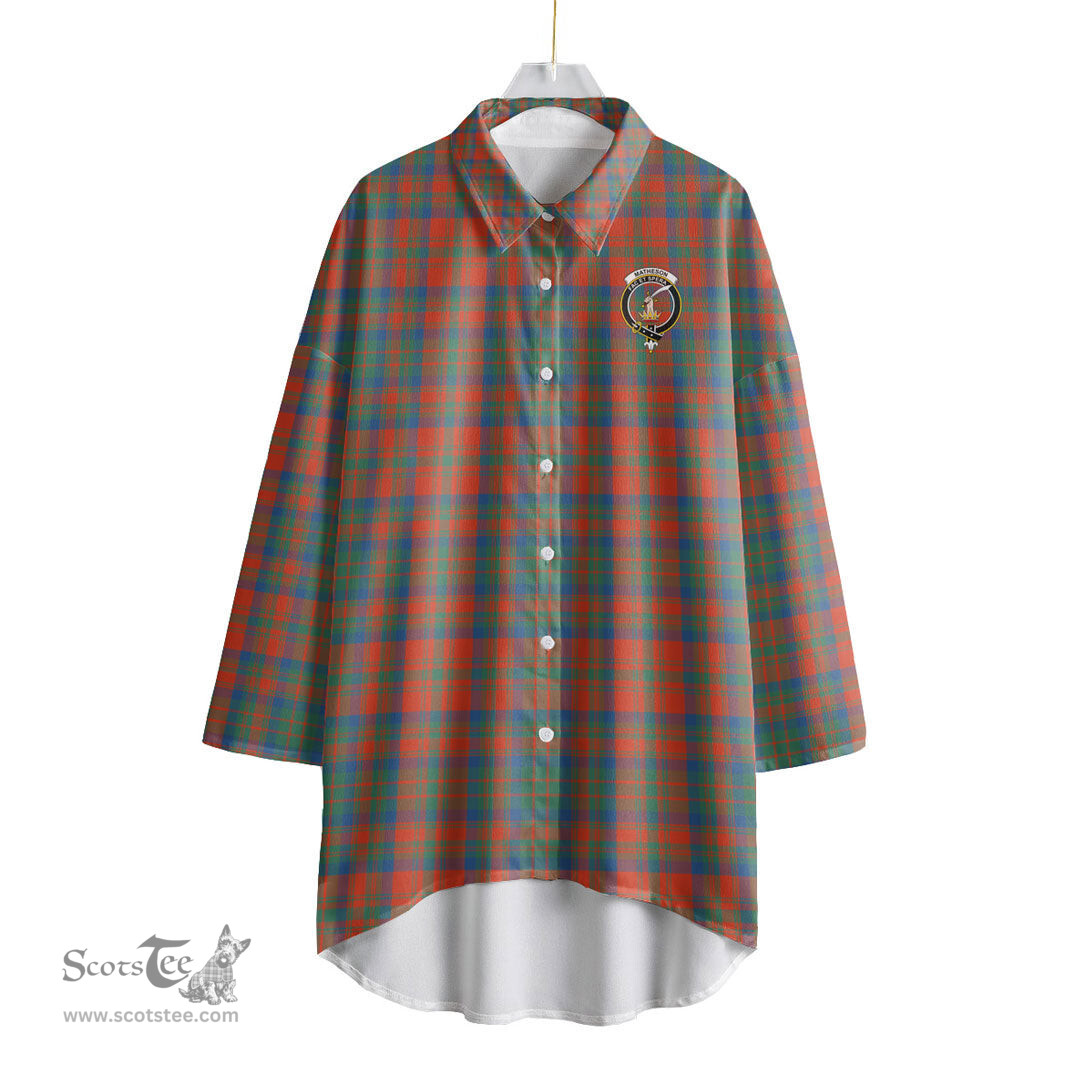 ScotsTee Shop Scottish Matheson Ancient Clan Crest Tartan Womens Elbow Sleeve Chiffon Shirt