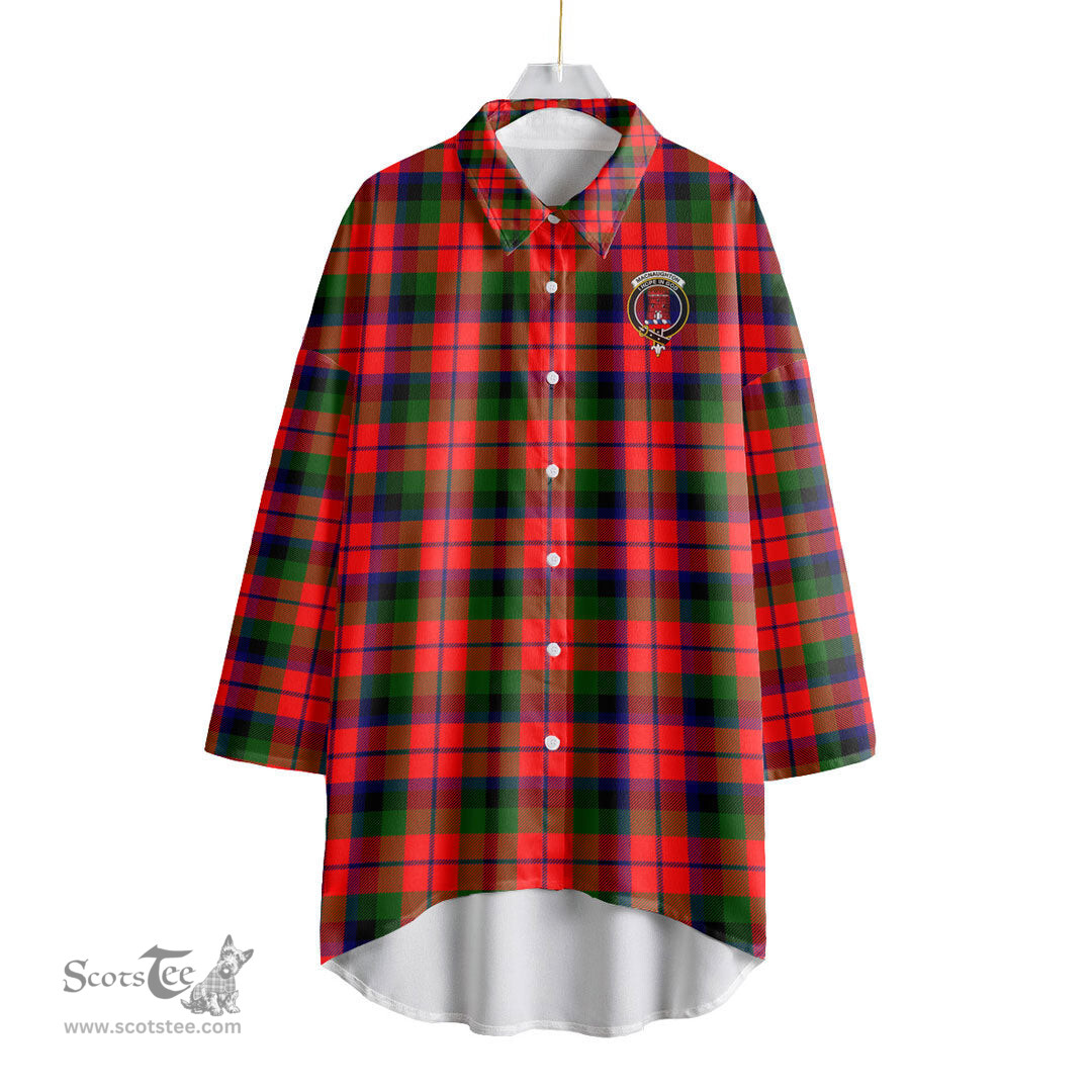 ScotsTee Shop Scottish MacNaughton Modern Clan Crest Tartan Womens Elbow Sleeve Chiffon Shirt
