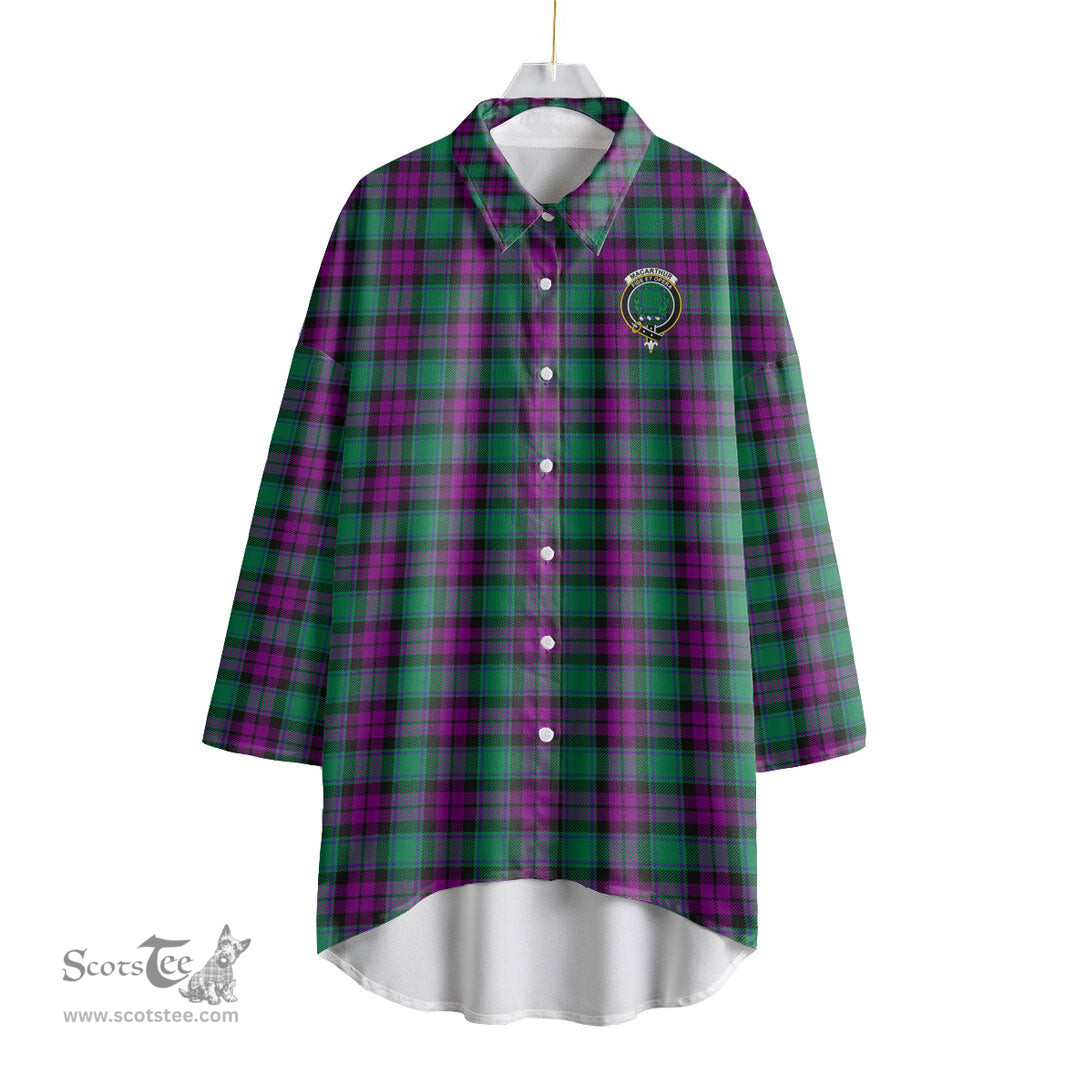 ScotsTee Shop Scottish MacArthur Milton Clan Crest Tartan Womens Elbow Sleeve Chiffon Shirt