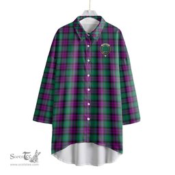ScotsTee Shop Scottish MacArthur Milton Clan Crest Tartan Womens Elbow Sleeve Chiffon Shirt