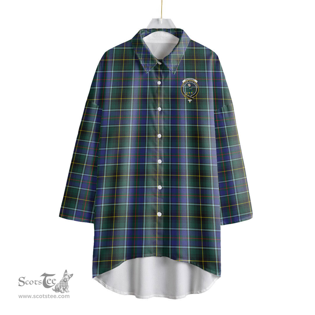 ScotsTee Shop Scottish MacInnes Modern Clan Crest Tartan Womens Elbow Sleeve Chiffon Shirt