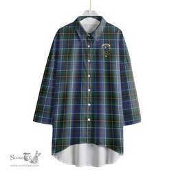 ScotsTee Shop Scottish MacInnes Modern Clan Crest Tartan Womens Elbow Sleeve Chiffon Shirt