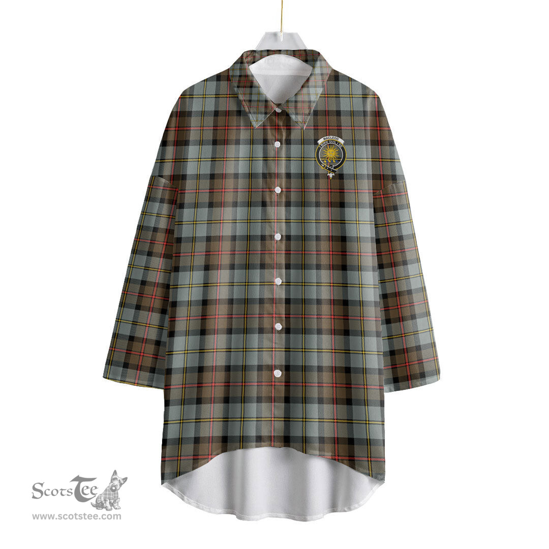 ScotsTee Shop Scottish MacLeod of Harris Weathered Clan Crest Tartan Womens Elbow Sleeve Chiffon Shirt