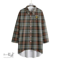 ScotsTee Shop Scottish MacLeod of Harris Weathered Clan Crest Tartan Womens Elbow Sleeve Chiffon Shirt