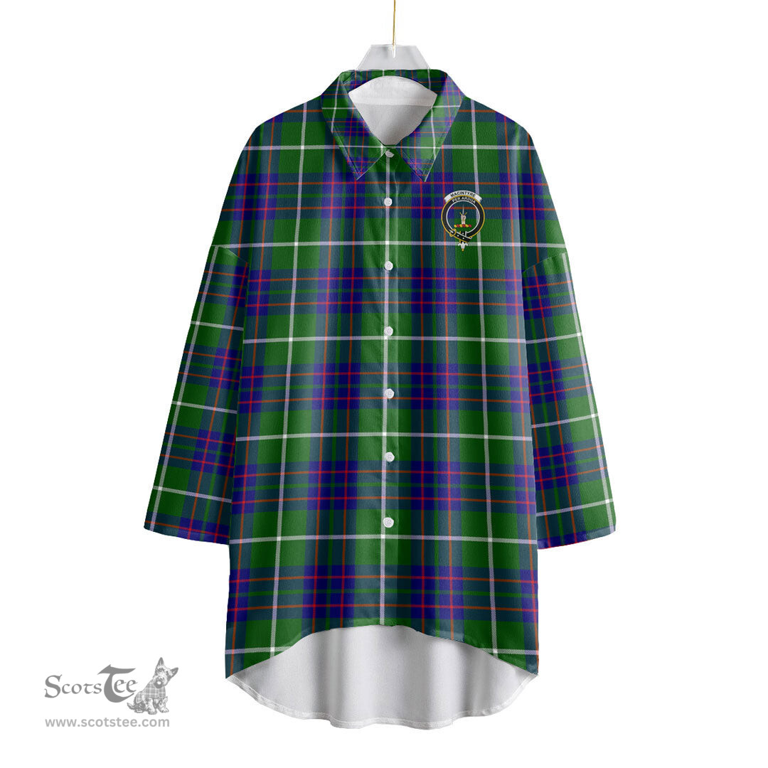 ScotsTee Shop Scottish MacIntyre Hunting Modern Clan Crest Tartan Womens Elbow Sleeve Chiffon Shirt