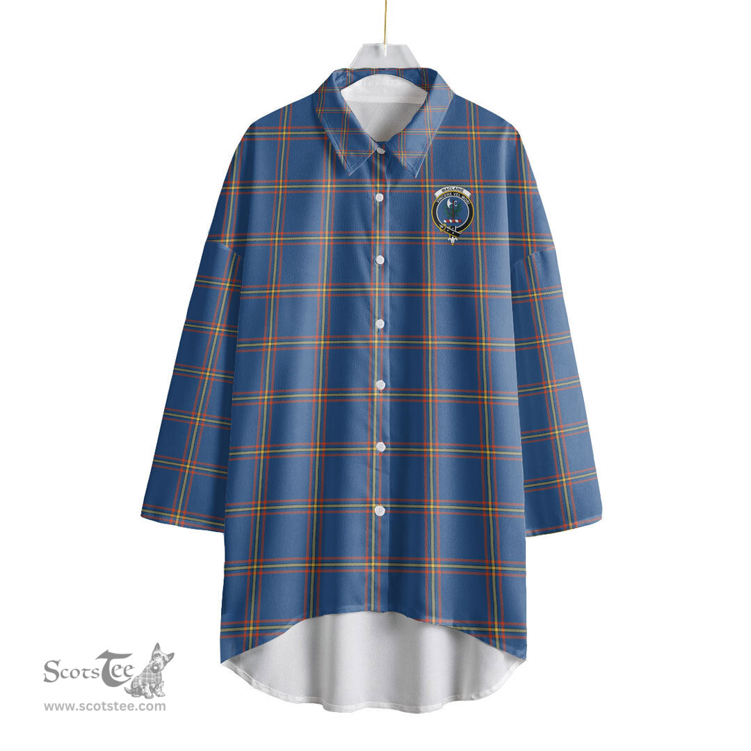 ScotsTee Shop Scottish MacLaine of Loch Buie Hunting Ancient Clan Crest Tartan Womens Elbow Sleeve Chiffon Shirt