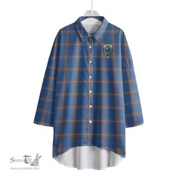 ScotsTee Shop Scottish MacLaine of Loch Buie Hunting Ancient Clan Crest Tartan Womens Elbow Sleeve Chiffon Shirt