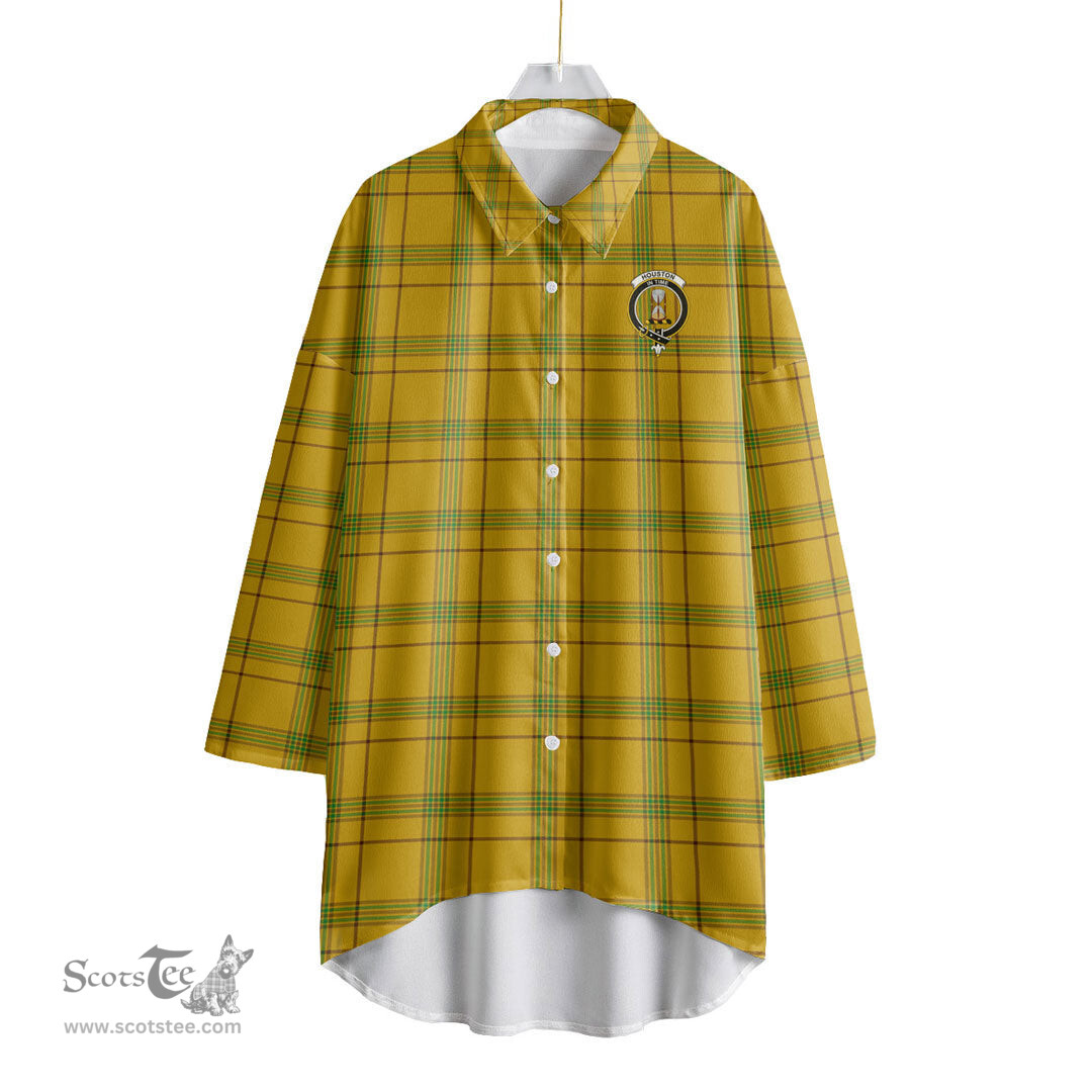ScotsTee Shop Scottish Houston Clan Crest Tartan Womens Elbow Sleeve Chiffon Shirt