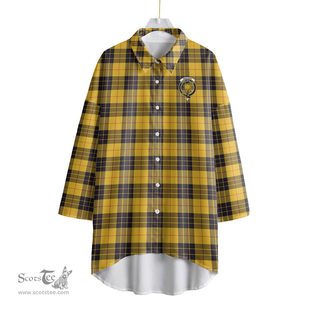 ScotsTee Shop Scottish MacLeod of Lewis Ancient Clan Crest Tartan Womens Elbow Sleeve Chiffon Shirt