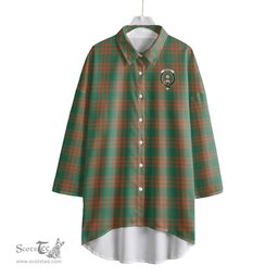 ScotsTee Shop Scottish Menzies Green Ancient Clan Crest Tartan Womens Elbow Sleeve Chiffon Shirt