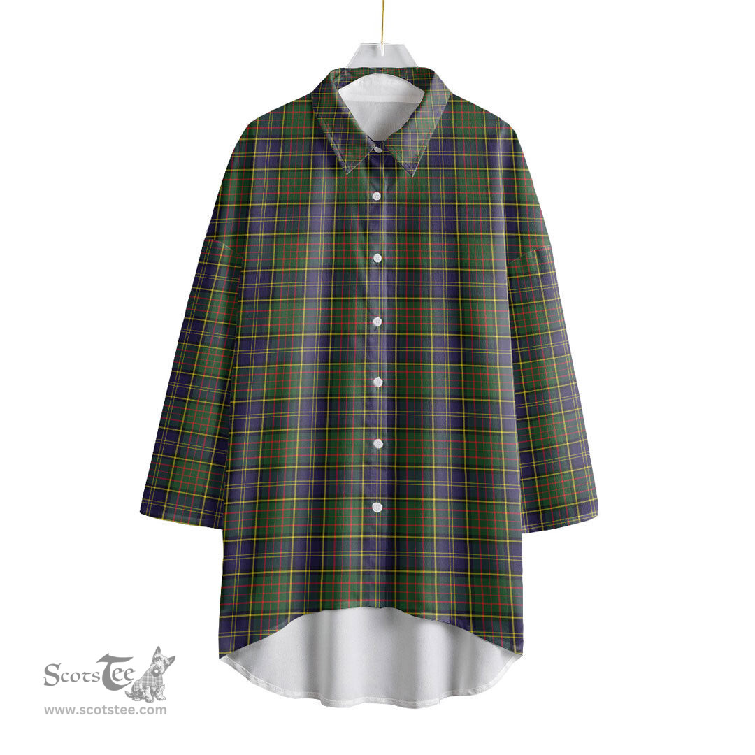 ScotsTee Shop Scottish MacMillan Hunting Modern Clan Tartan Womens Elbow Sleeve Chiffon Shirt
