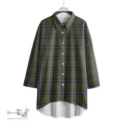 ScotsTee Shop Scottish MacMillan Hunting Modern Clan Tartan Womens Elbow Sleeve Chiffon Shirt
