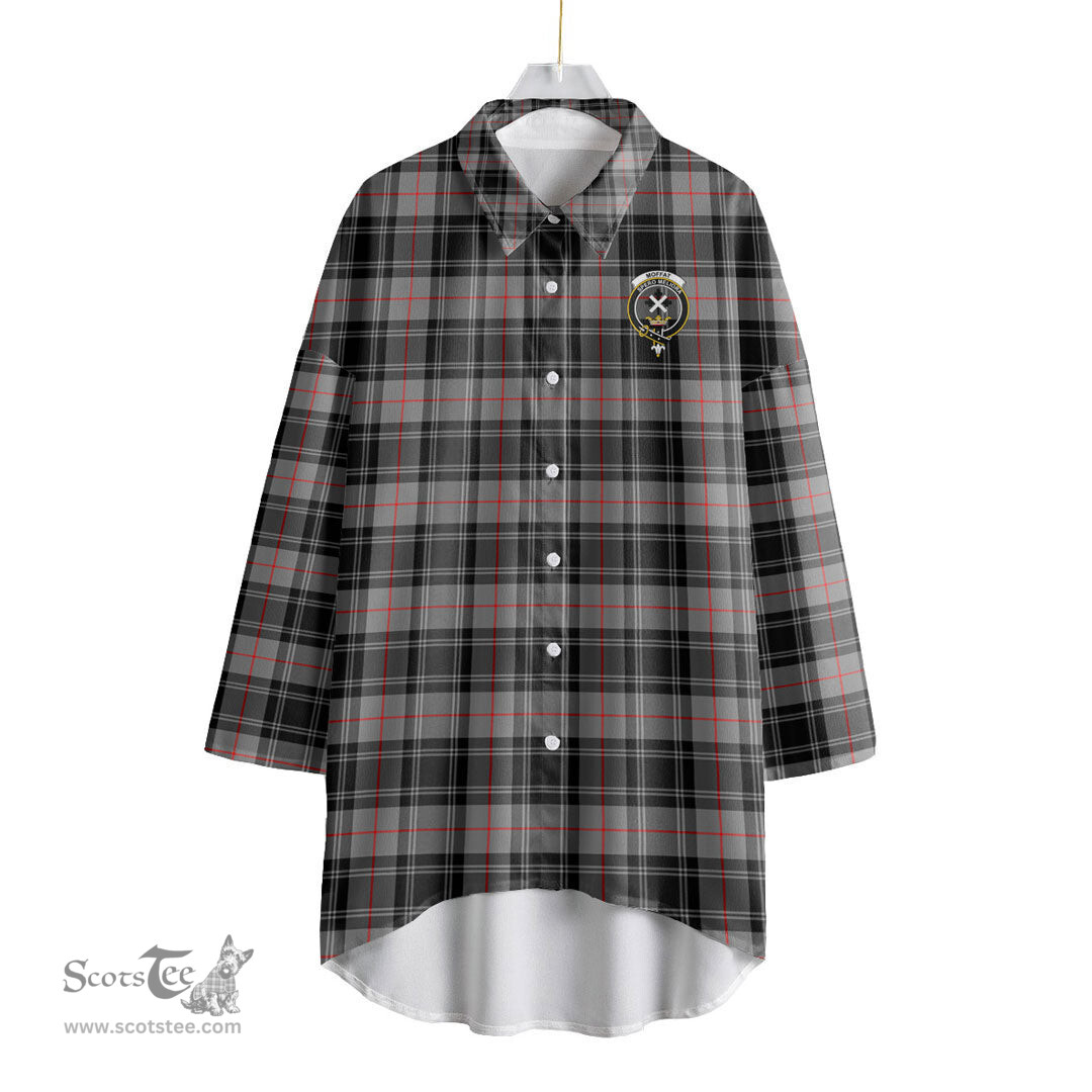 ScotsTee Shop Scottish Moffat Modern Clan Crest Tartan Womens Elbow Sleeve Chiffon Shirt