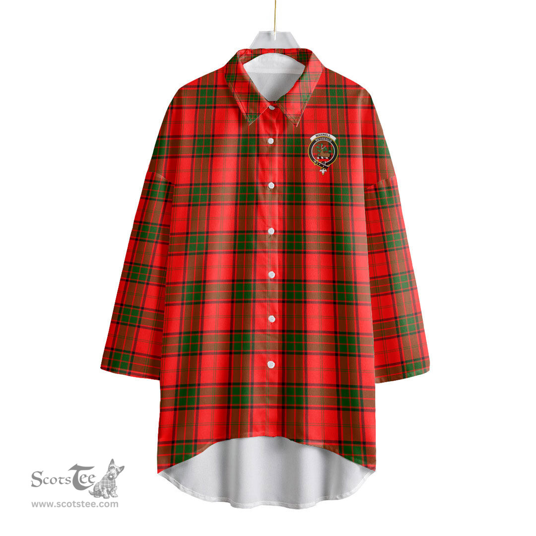 ScotsTee Shop Scottish Maxwell Modern Clan Crest Tartan Womens Elbow Sleeve Chiffon Shirt