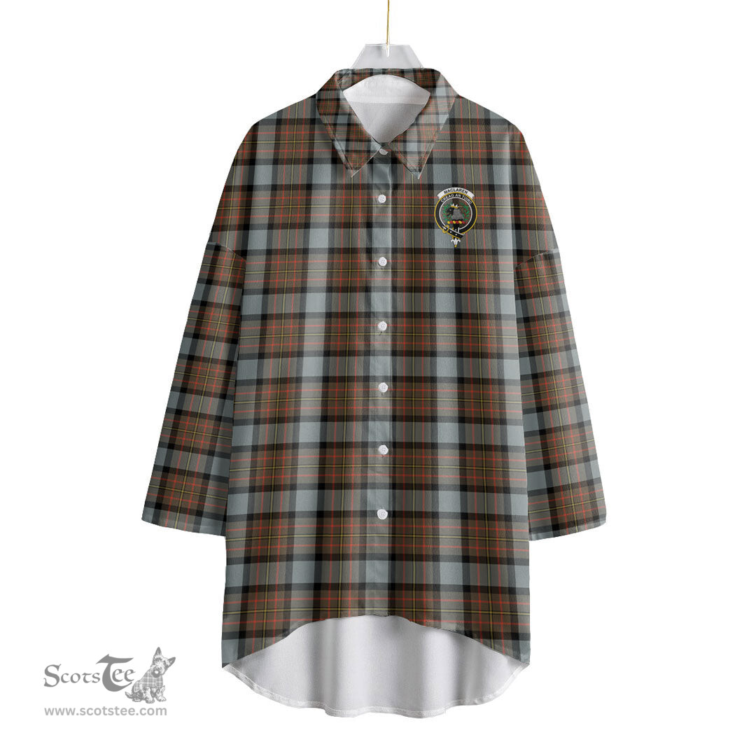 ScotsTee Shop Scottish MacLaren Weathered Clan Crest Tartan Womens Elbow Sleeve Chiffon Shirt