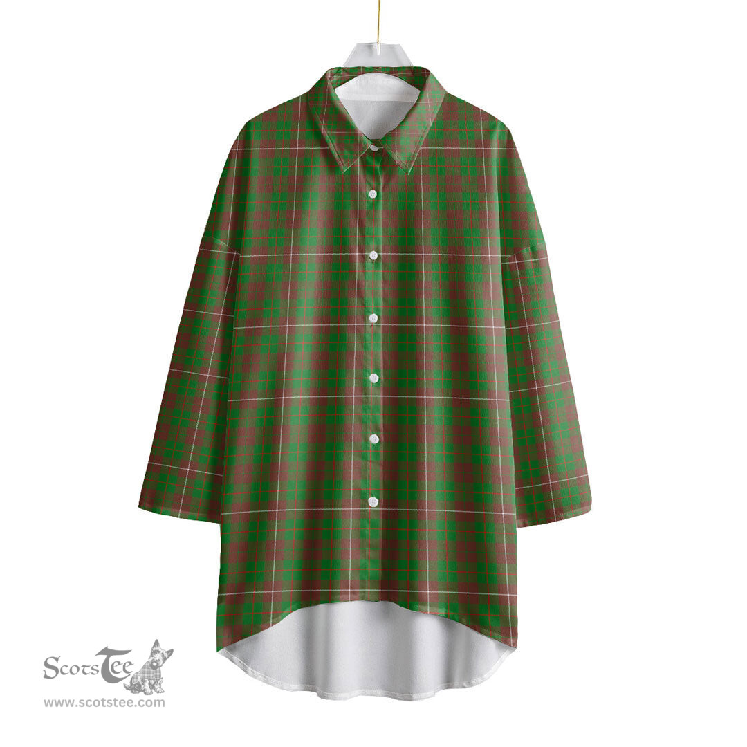 ScotsTee Shop Scottish MacKinnon Hunting Modern Clan Tartan Womens Elbow Sleeve Chiffon Shirt