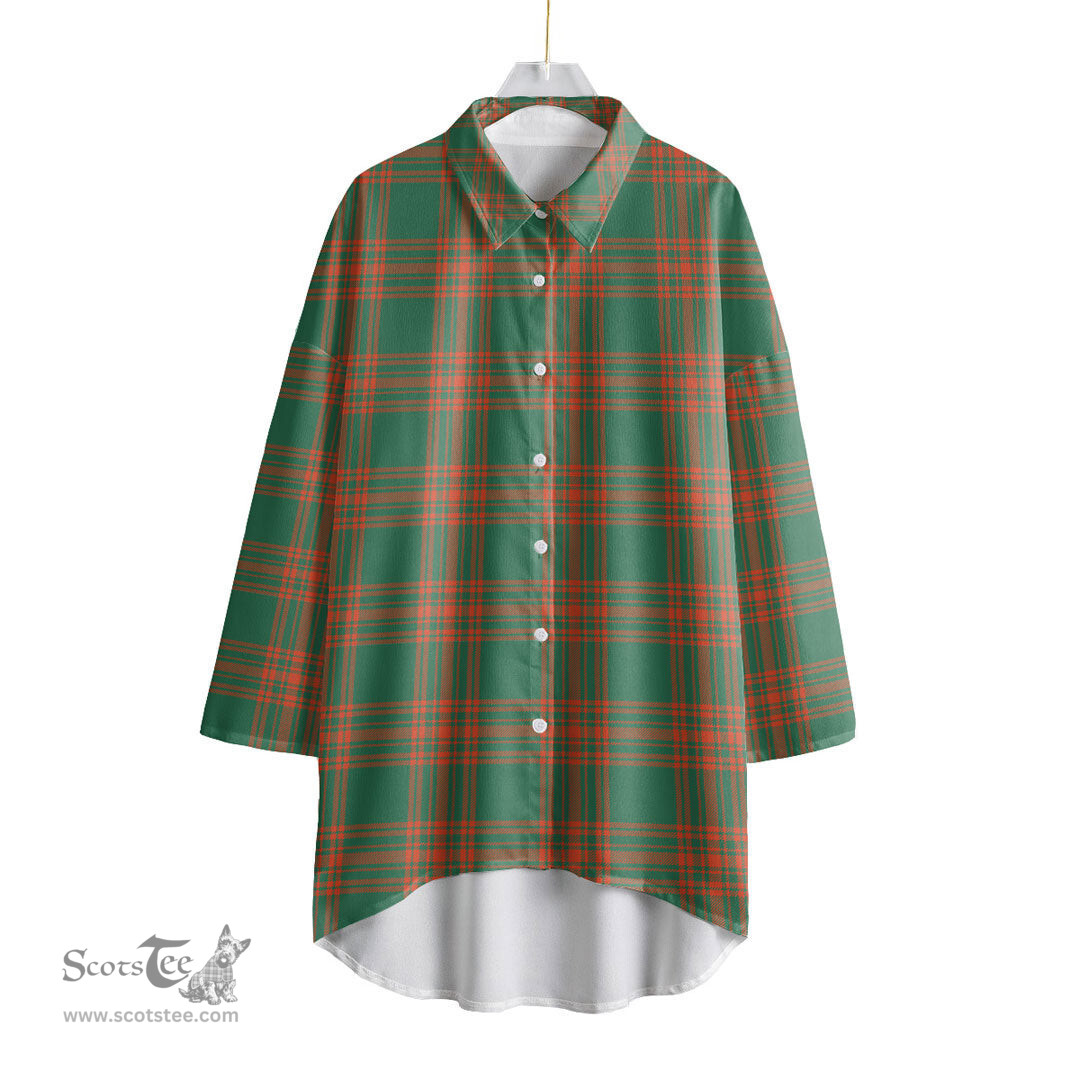 ScotsTee Shop Scottish Menzies Green Ancient Clan Tartan Womens Elbow Sleeve Chiffon Shirt