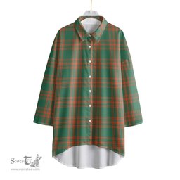 ScotsTee Shop Scottish Menzies Green Ancient Clan Tartan Womens Elbow Sleeve Chiffon Shirt