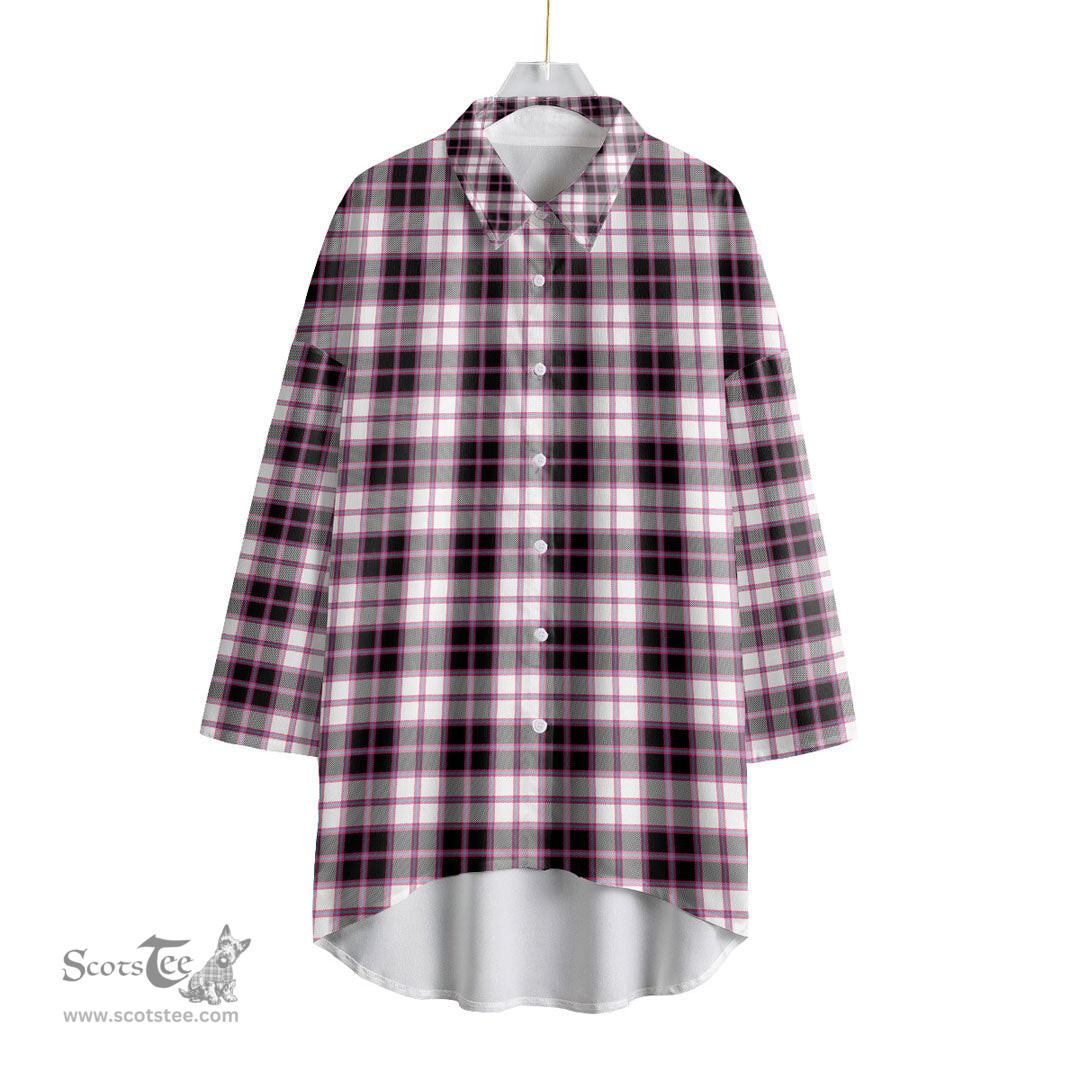 ScotsTee Shop Scottish MacPherson Hunting Modern Clan Tartan Womens Elbow Sleeve Chiffon Shirt