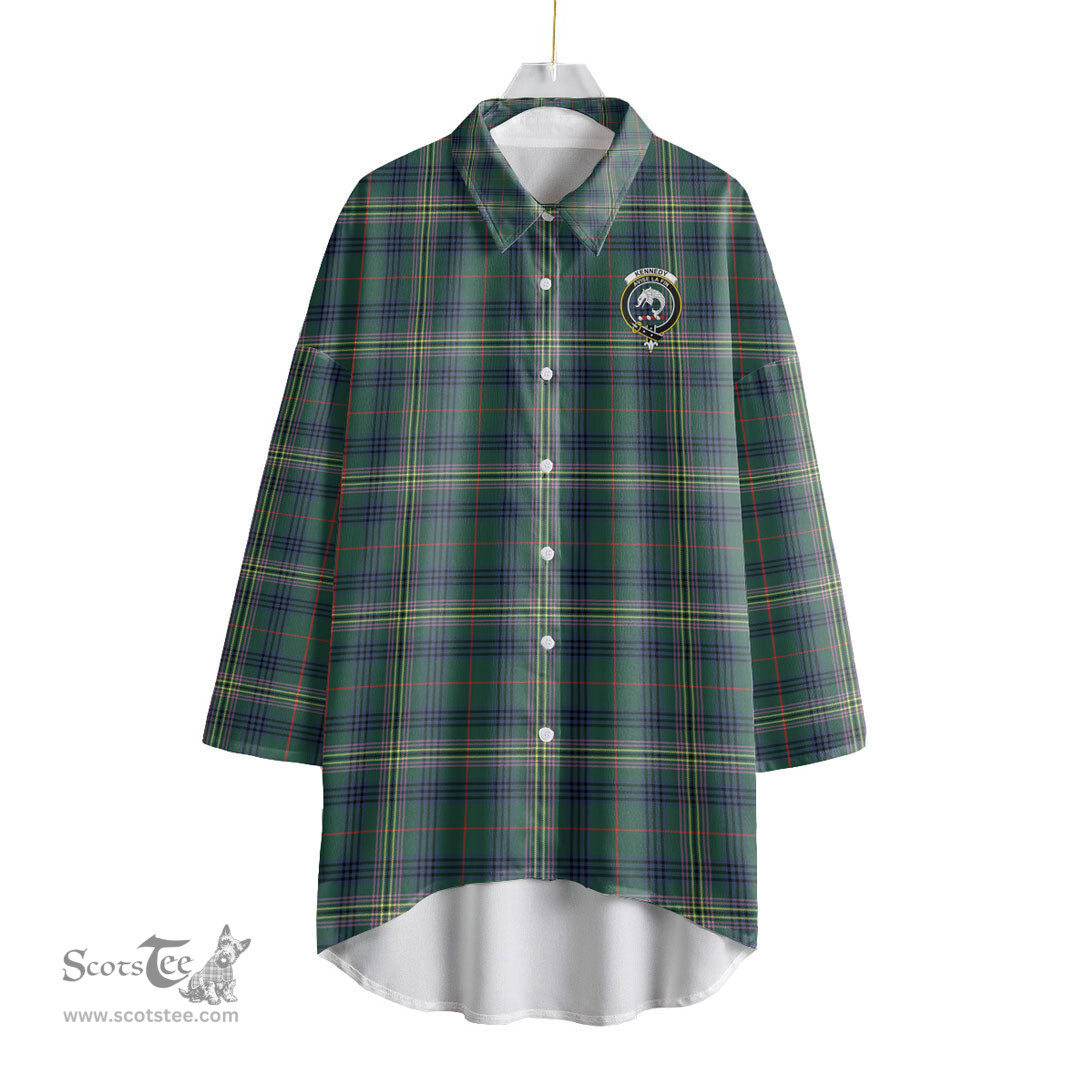 ScotsTee Shop Scottish Kennedy Modern Clan Crest Tartan Womens Elbow Sleeve Chiffon Shirt