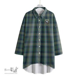ScotsTee Shop Scottish Kennedy Modern Clan Crest Tartan Womens Elbow Sleeve Chiffon Shirt