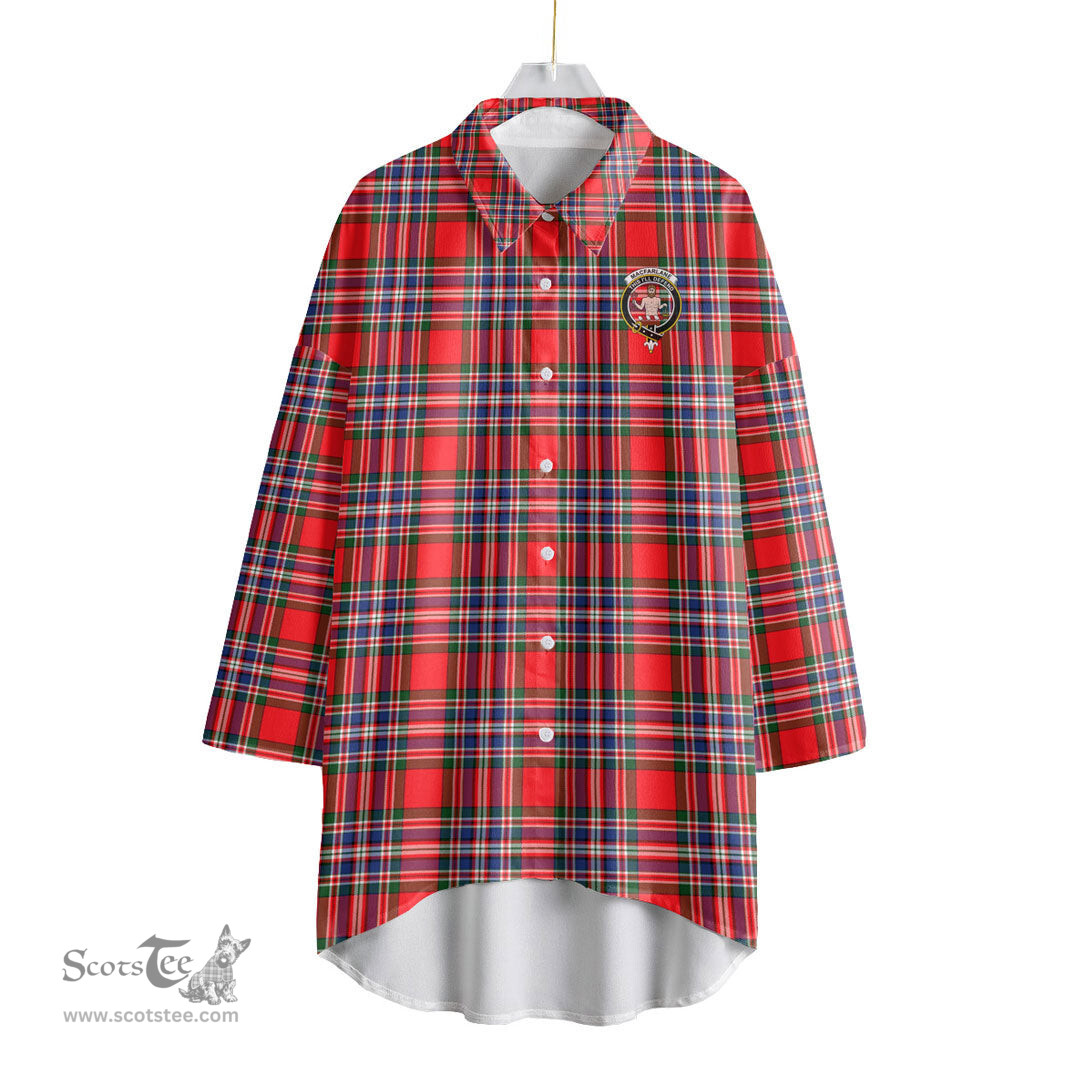ScotsTee Shop Scottish MacFarlane Modern Clan Crest Tartan Womens Elbow Sleeve Chiffon Shirt
