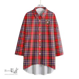 ScotsTee Shop Scottish MacFarlane Modern Clan Crest Tartan Womens Elbow Sleeve Chiffon Shirt
