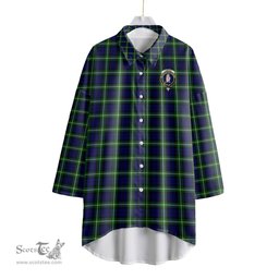 ScotsTee Shop Scottish Lamont Modern Clan Crest Tartan Womens Elbow Sleeve Chiffon Shirt